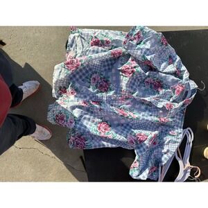 Vintage Cabrais Floral Gingham Blouse Cottagecore Prairie Button Top